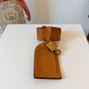 Louis Vuitton Brown Leather Bag Tag with Lock and key